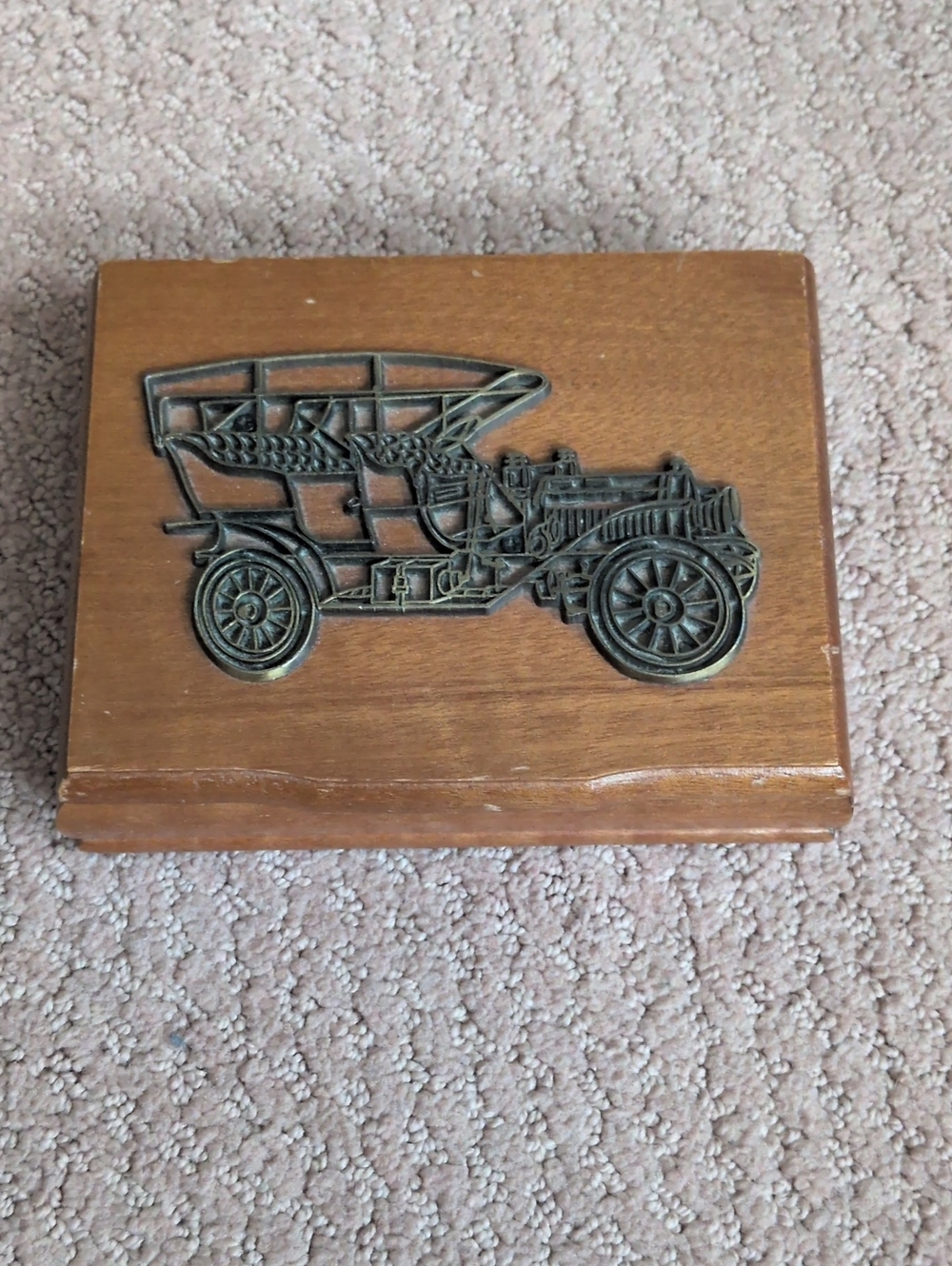 Vintage Antique Car Playing Cards Double Deck Wooden Box 1985